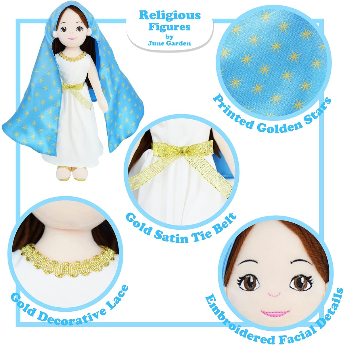 June Garden 14" Plush Religious Figure - Virgin Mary of Guadalupe Catholic Virgin Mary - Virgin Mary of Guadalupe