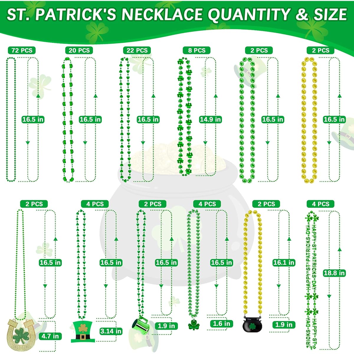 EOBOH St. Patrick Necklace 144 Pieces Party Accessories for Kids