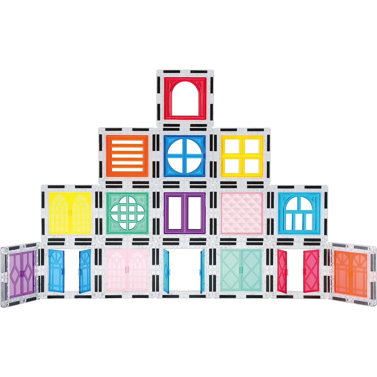 PicassoTiles 40pcs Magnetic Tile Clip-in Window and Door Expansion Set, Magnetic Block Add-ons, Magnet Building Construction Toys, STEM Education Learning Stacking Block, Toddler Boys & Girls