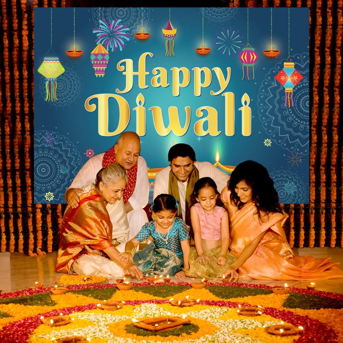 Happy Diwali Backdrop – Happy Diwali Decoration Deepawali Photoshoot Props Indian Festival of Lights Photo Background