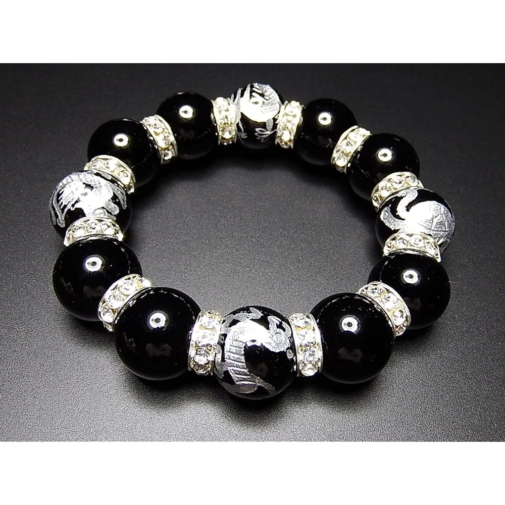 Ishigai isigaii Difficult to obtain super thick natural stone 18mm onyx hand-carved by the Four Gods luxury rondelle prayer beads bracelet power stone