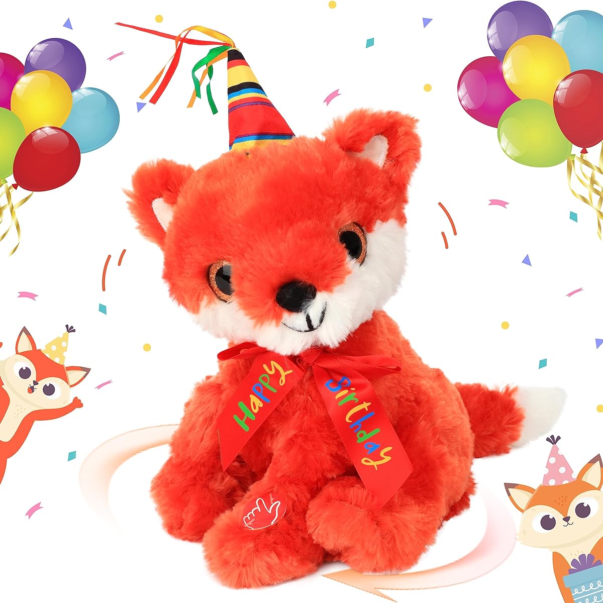 Cuteoy Musical Birthday Fox Stuffed Animal Dancing Stuffed Shaking Head Singing Turn Circle Interactive Anime Kids Girls Boys Birthday Gift 10 Inch