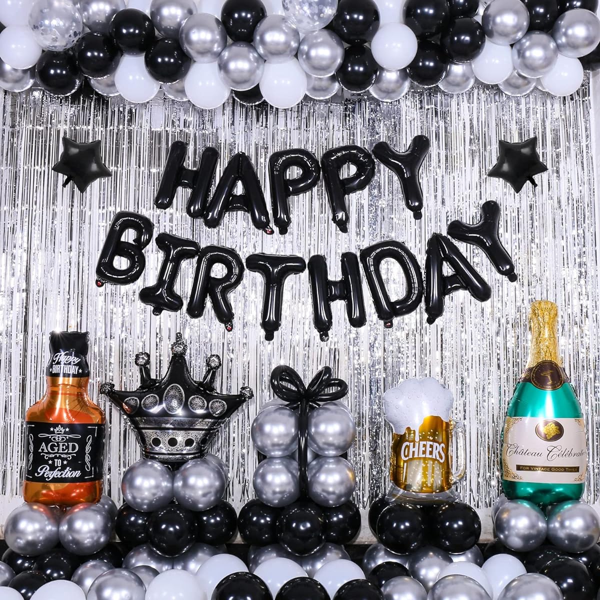 black and silver birthday decorations