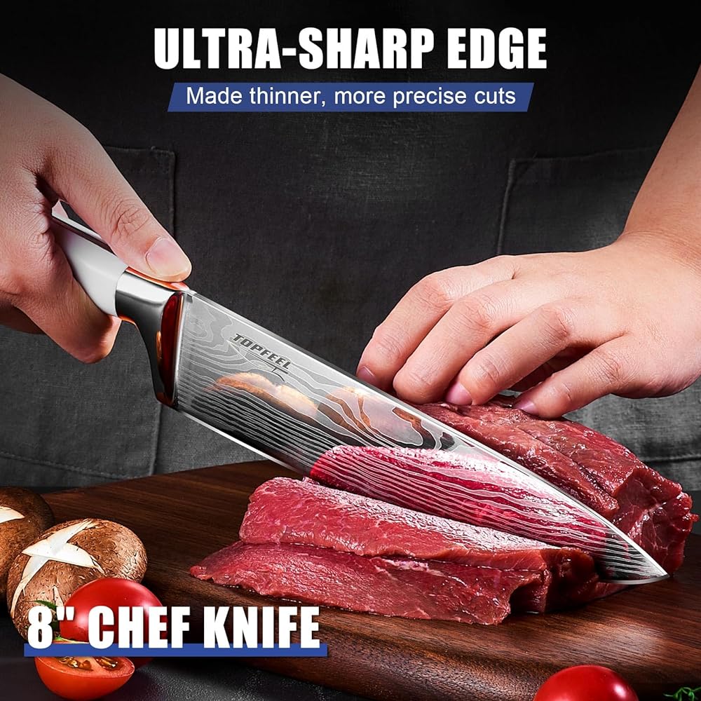 Professional Chef Knife Set 7CR17MOV German High Carbon Stainless Steel Japanese Knives 3 Piece Set 8" Chef Knife 7" Santoku Knife 5" Utility Knife White Sharp Kitchen Knife Set with Gift Box