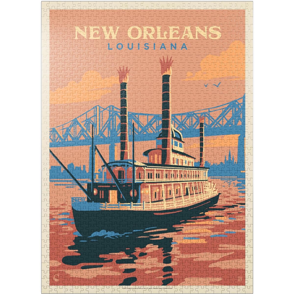 New Orleans: Sunset River Cruise Vintage Poster - Premium 1000 Piece Jigsaw Puzzle for Adults