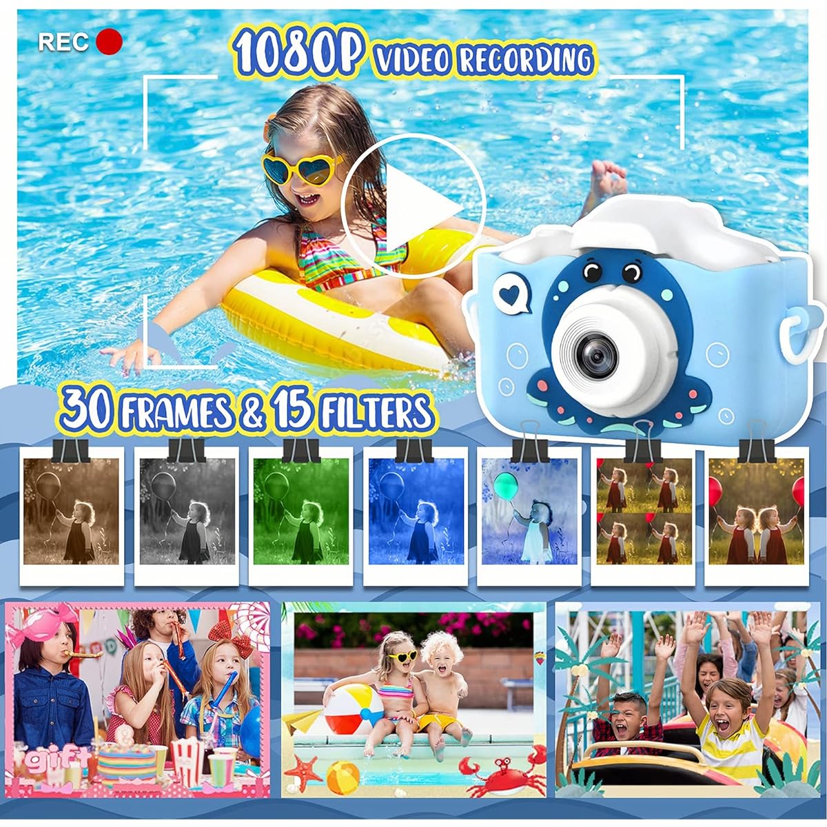 Bostra Upgraded Kids Camera for Girls/Boys Octotoy Camera for Toddlers 3-12 Years Old HD Kids Digital Camera for Birthday/Christmas/Festival Gift/Boys (Blue)