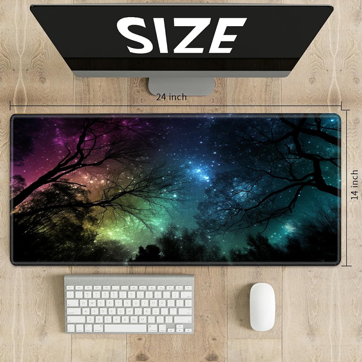 TCG Playmat Board Game Mat with 50 Card Sleeves 24 x 14 Table Mat Night Sky Forest Gaming Mouse Pad Soft Surface Non-Slip Base for MTG RPG CCG Trading Card Game Playmat