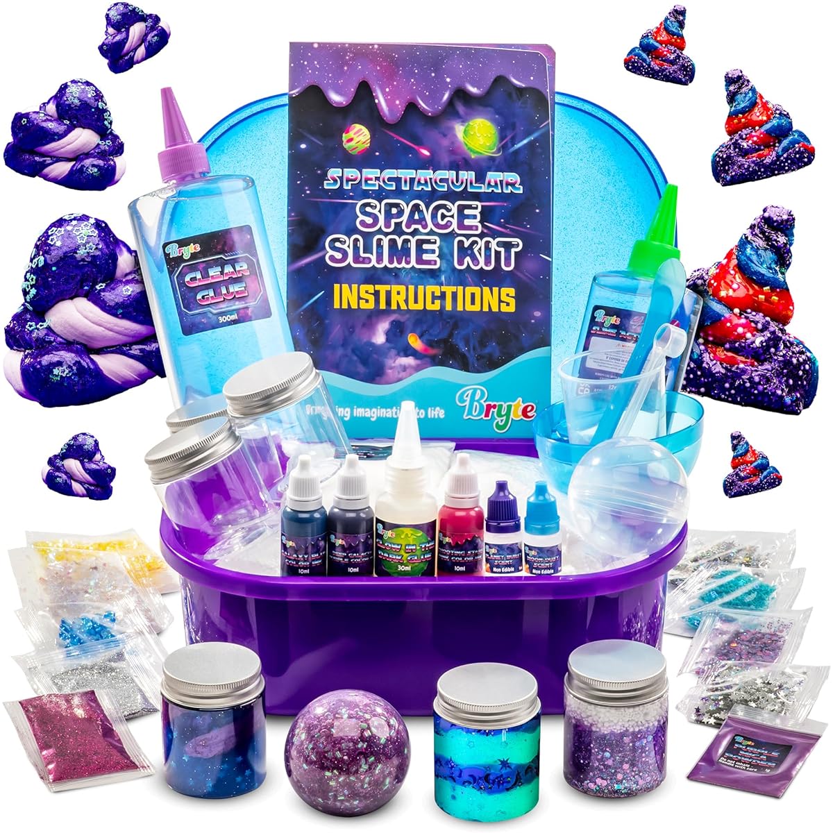 BRYTE Spectacular Space Slime Kit | DIY Slime Making Kit Create Glow-in-the-Dark Slime Galaxy Slime Jar Cosmic Glitter Slime Add Fun Slime | Gift-Ready Slime Kit for Girls Ages 8-12