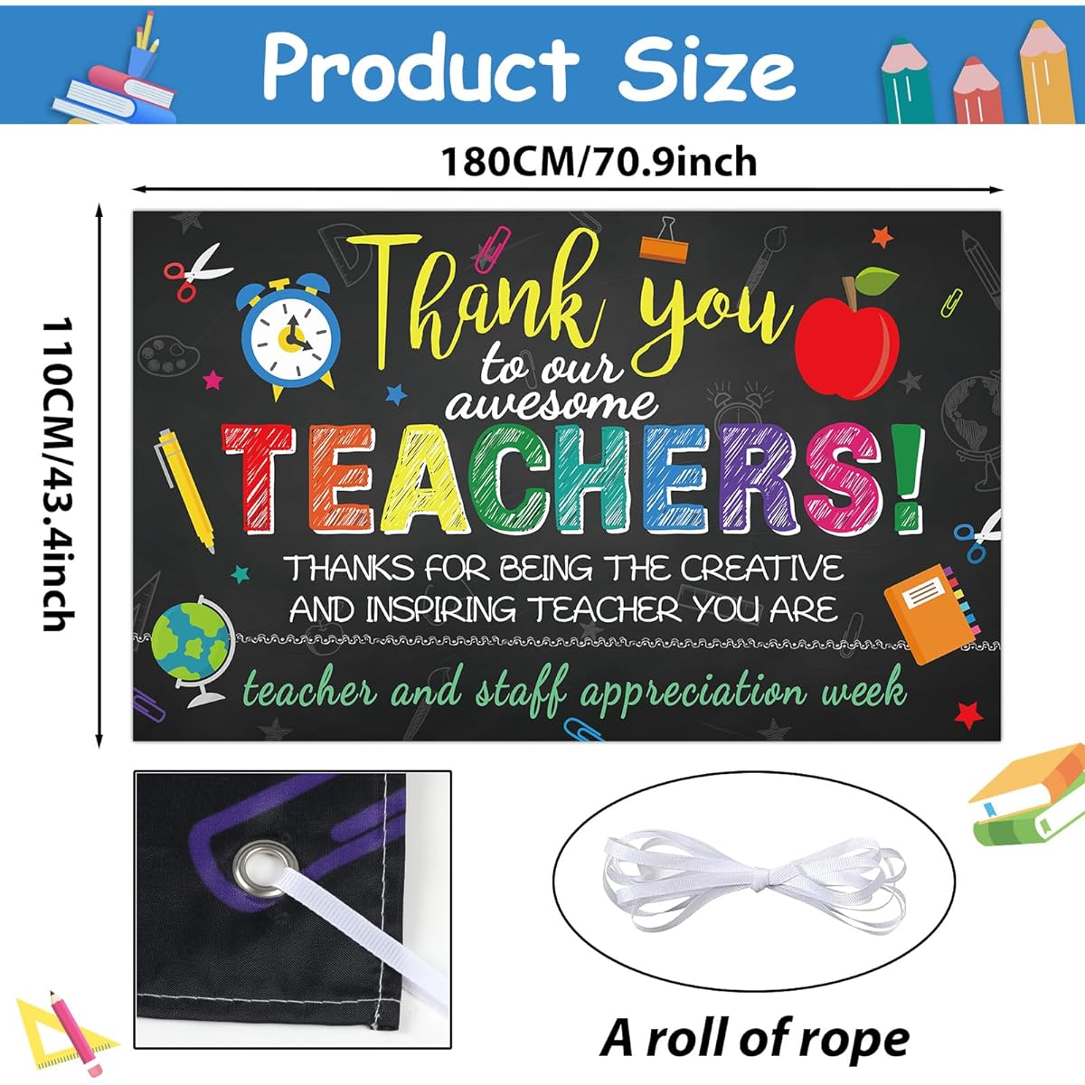 Qyeahkj Thank You Teachers Backdrop Photo Banner Teacher Appreciation Day Party Background Classroom Decorations School Office Wall Poncho Fabric Table Photo Booth Photography Supplies
