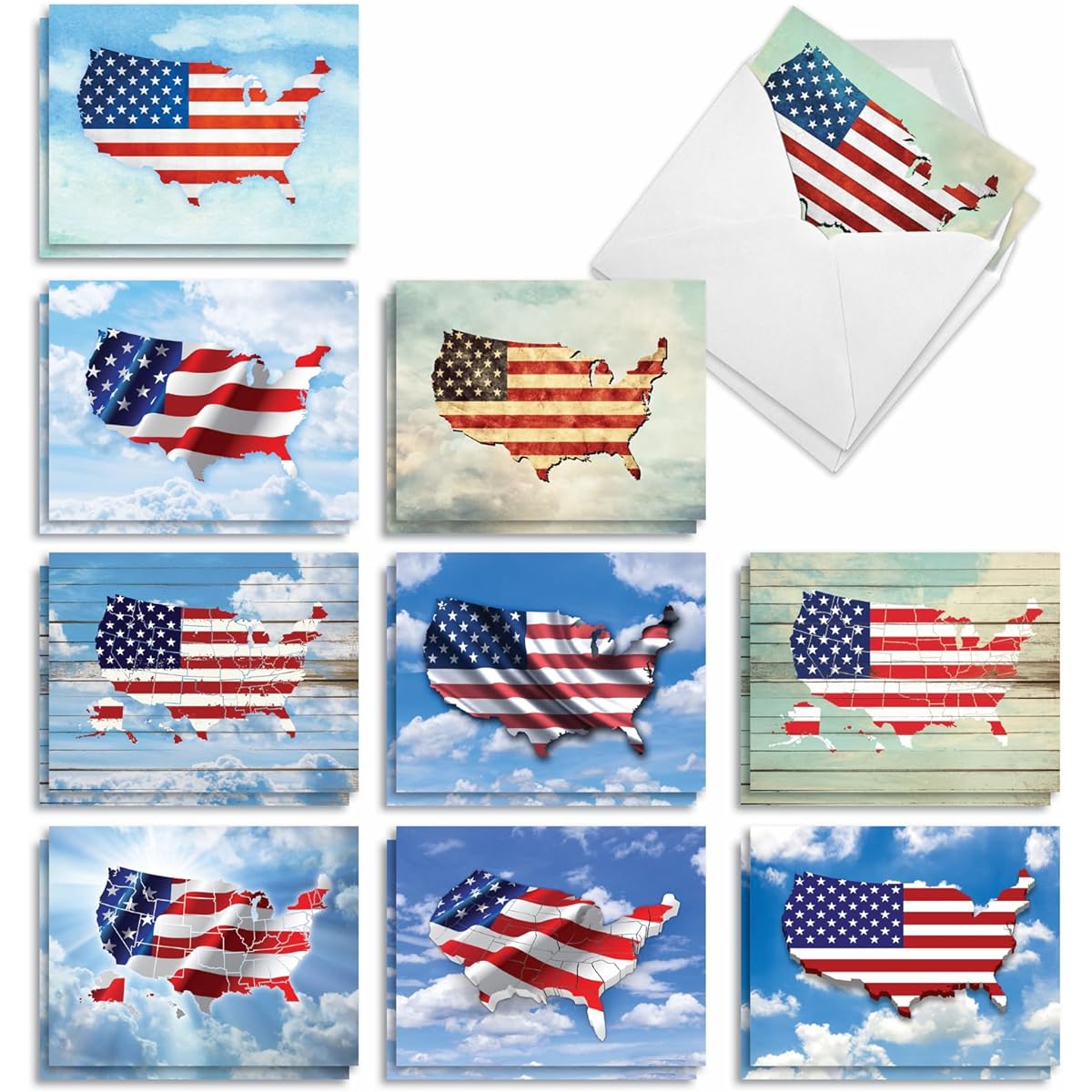 The Best Card Company Flag Maps - 20 All Occasion Cards Boxed - Bulk Set AM9523OCB-B2x10