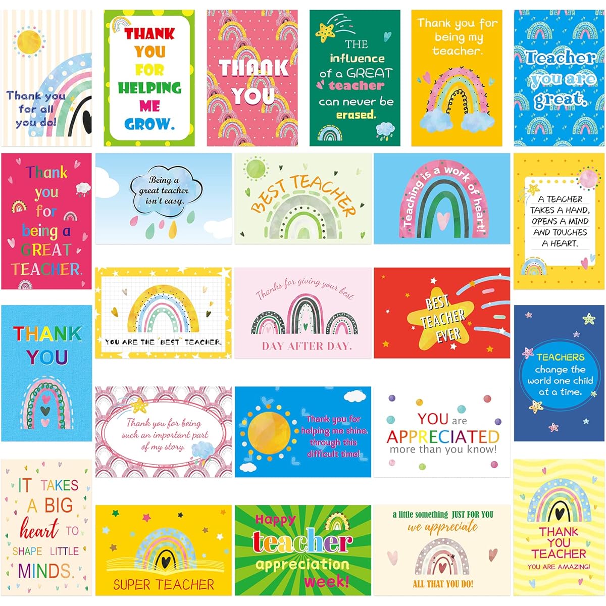 ceiba tree Boho Thank You Cards Teacher Appreciation Rainbow Greeting Cards Bulk 24 Pack with Envelopes for Teacher Appreciation Week