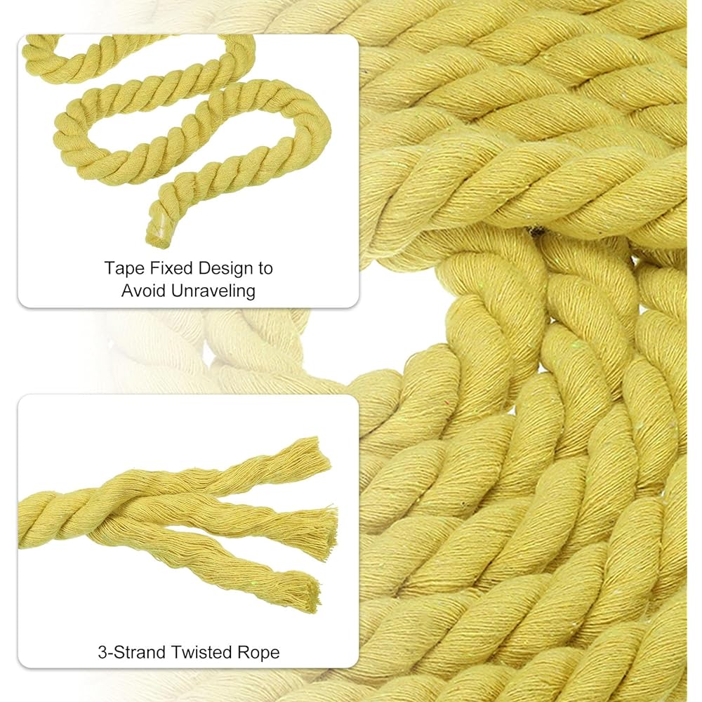 PATIKIL 20ft Tug of War Rope for Adults and Teens, 3 Braided Natural Cotton Rope with Flag for Yard Games and Team Building Activities, Yellow Color