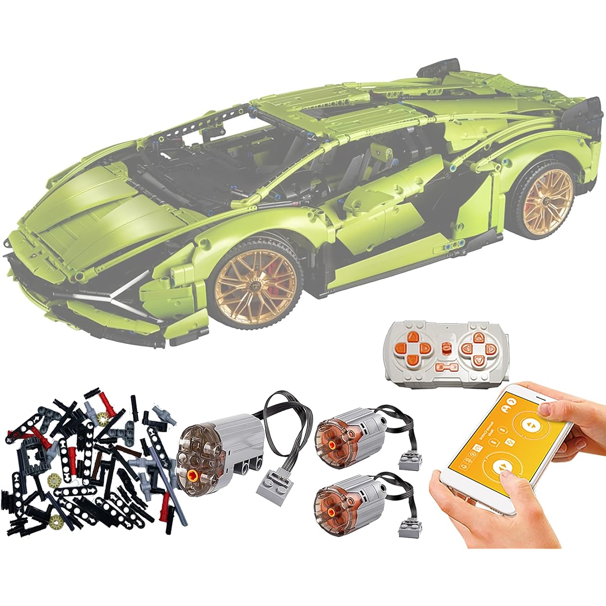 Enhanced electric driving modification kit compatible with Lego Technic Sian FKP37 (PLUS) 42115 model, can be controlled by remote control or mobile app. Evolve your Lego bricks into an automatic car (not a Lego toy, just modified parts)