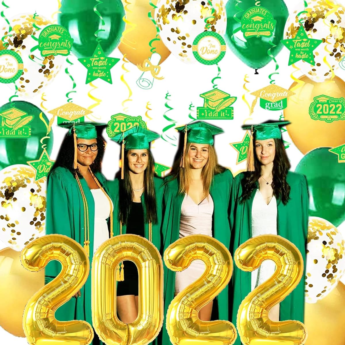 Graduation Decorations 2022 Green Gold Graduation Green Gold Balloons Graduation Party Supplies Hanging Swirls 2022 Balloons Green Gold Graduation Party Supplies