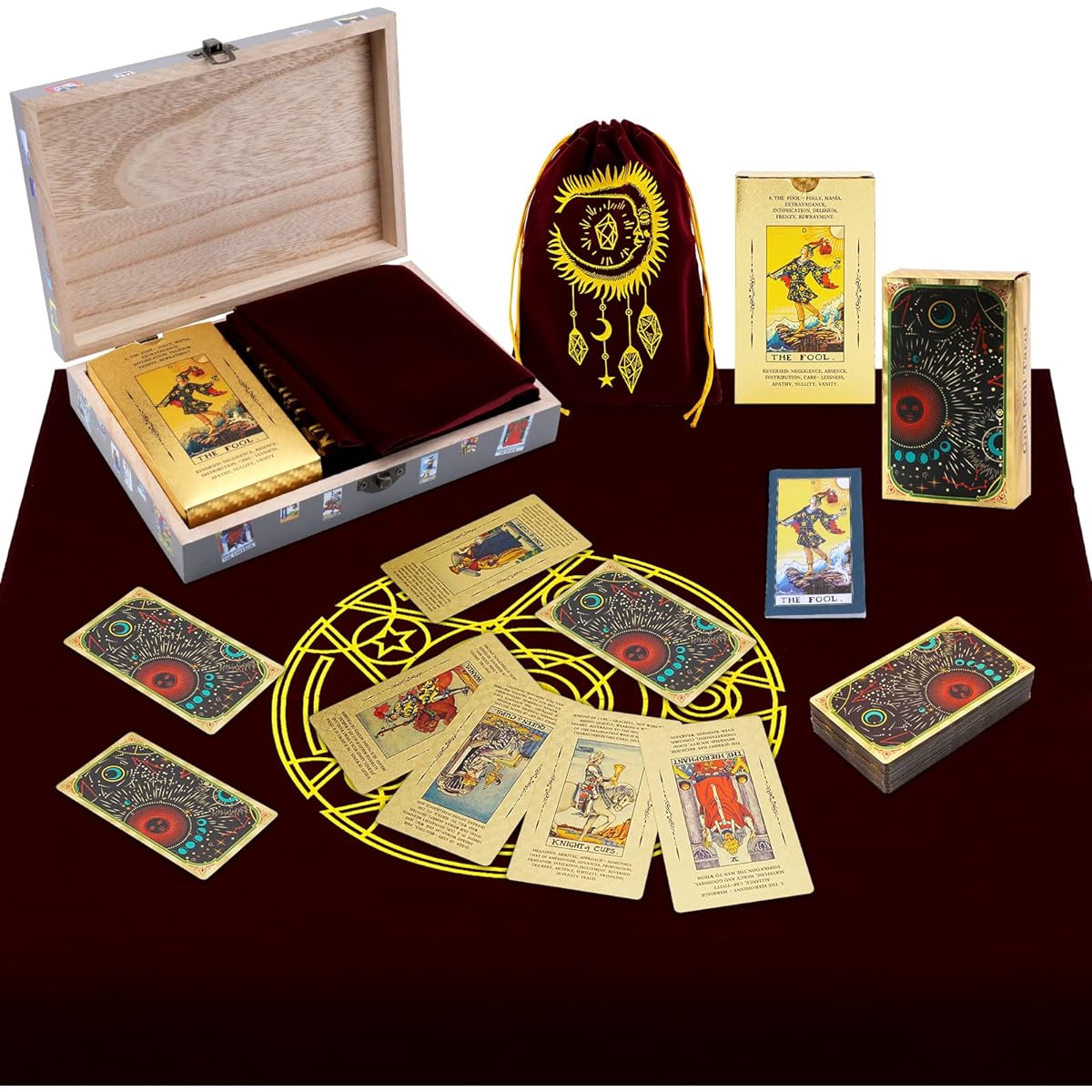 Topretty Classic Tarot Cards with Guidebook, 78 PVC Waterproof Gold Foil Tarot Cards with Tablecloth, Luxury Holographic Tarot Deck Set, Divination Tools for Beginners & Experts, Golden