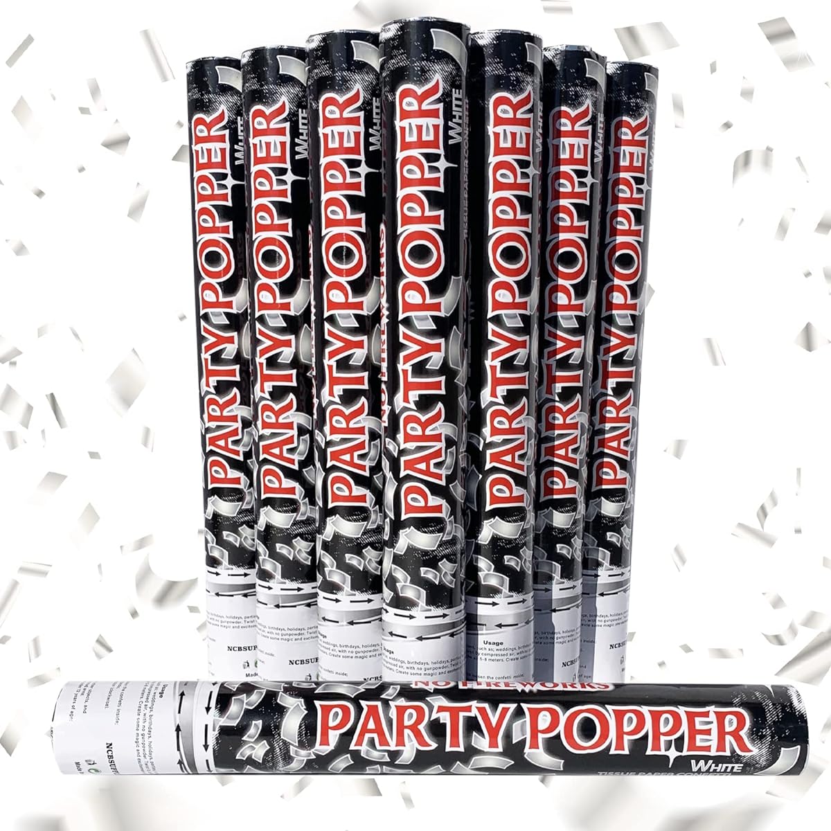 Confetti Cannon Party Popper | 16 Inch 12 Pack | Biodegradable White Paper Confetti Shooter NCBSUPPLIES Confetti Blaster | 25-30 Feet | Festive New Year's Eve Birthday