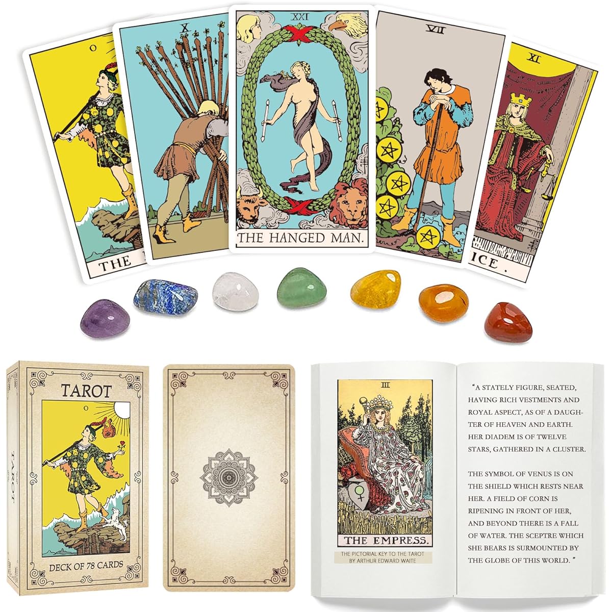 Hihealer Tarot Cards with Guidebook and 7 Chakra Stones, Tarot Deck Cards for Beginners, Expert Readers, Magick, Spiritual Gifts for Women
