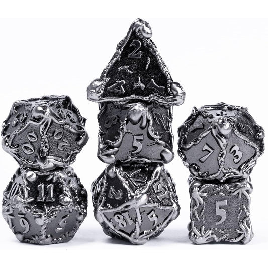 UDIXI DND Metal Dice Set, Solid Octopus Polyhedral Metal Gaming Dice for Role Playing Games, Dungeons and Dragons with Leather Dice Bag (Ancient Silver)