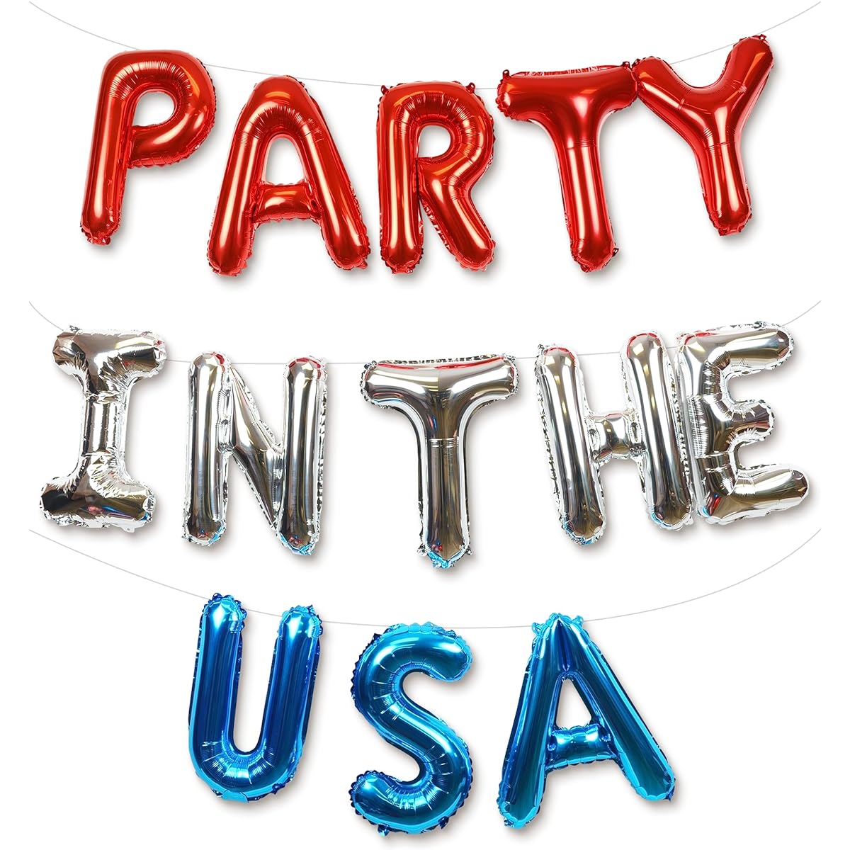 HOUSE OF PARTY Independence Day Balloons - Patriotic Balloons | Party in the USA Balloon Banner - 16"x16" | Mylar Foil Balloons | Red, Silver and Blue Balloons for Independence Day Decorations