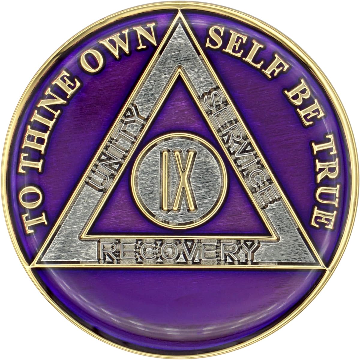 9 Year Sobriety Coin | Tri-Plate AA Chip | Restoration Commemorative Token (Purple)