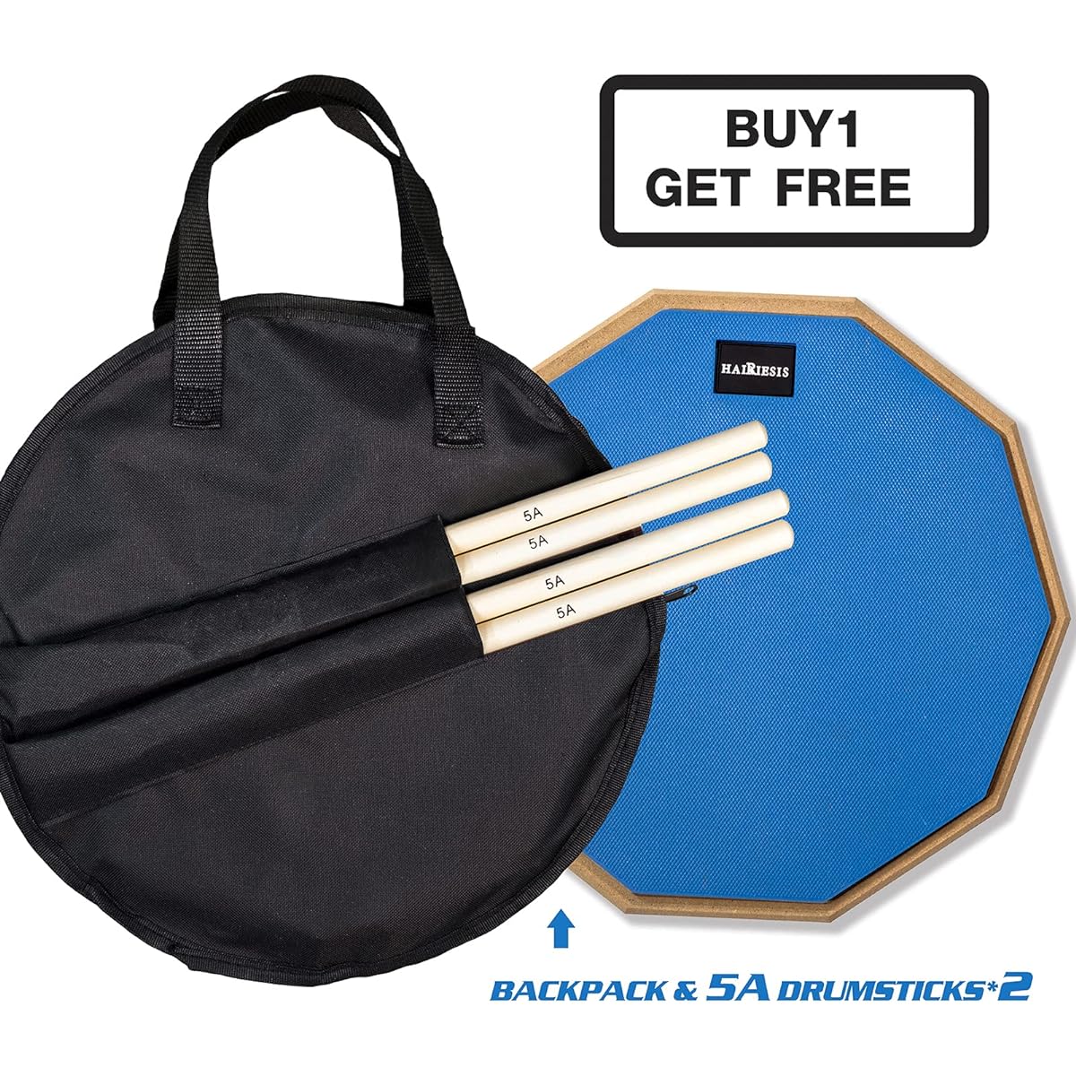 HAIRIESIS Drum Practice Pad 12 Inch Quiet Drum Pad Blue Double Sided Free Drumsticks & Storage Bag Drum Practice (Blue)