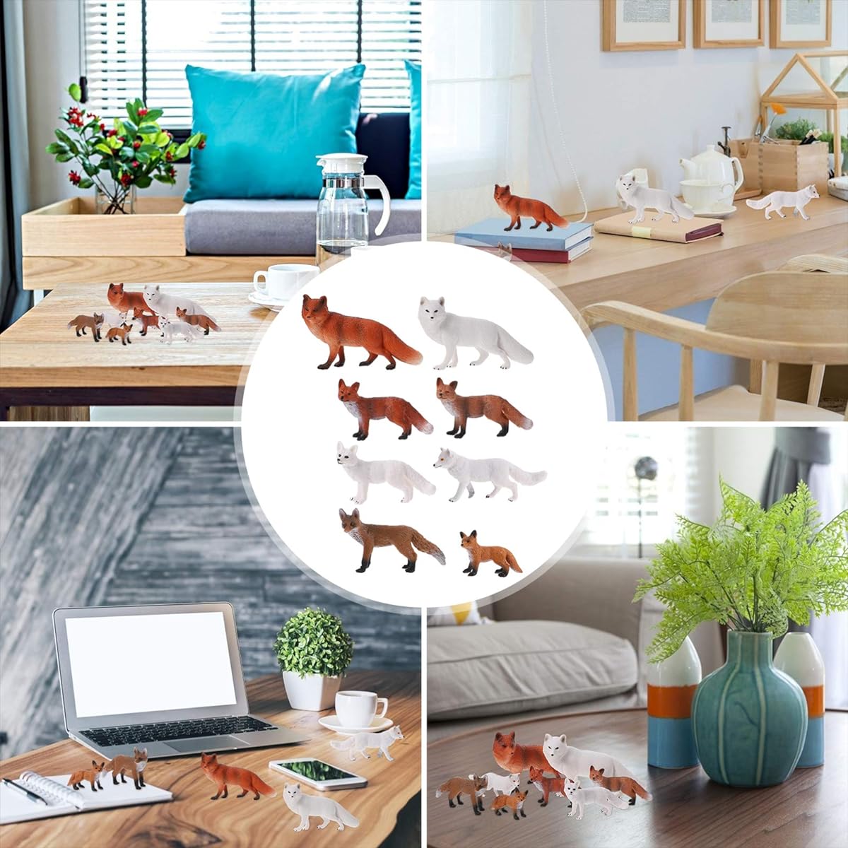 Kisangel Forest Animals Figures Woodland Creatures Figurines Fox Miniature Toy Animal Cake Topper Arctic Fox Red Fox Figurine Wild Animal Model Educational Toy 8 Pieces