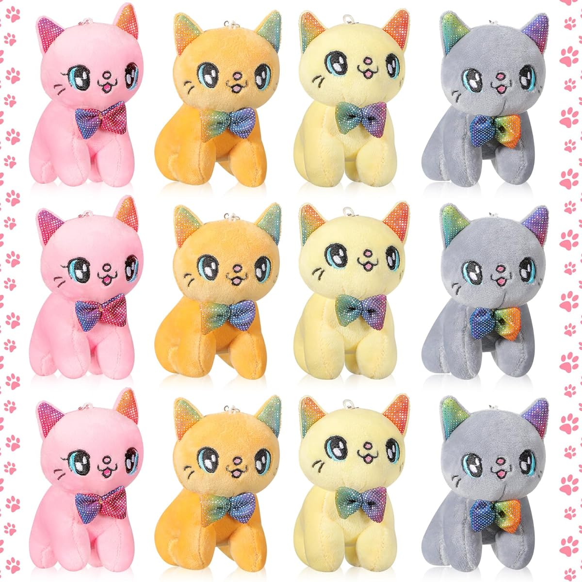 Chalyna 12pcs Cute Stuffed Animals 4" Mini Plush Toys Mermaid Tiger Turtle Puppy Pig Alpaca Cat Ornaments Plush Dolls Keychain Handbag Pendant Birthday Party Favors DIY Home Decorations (Cat Style)