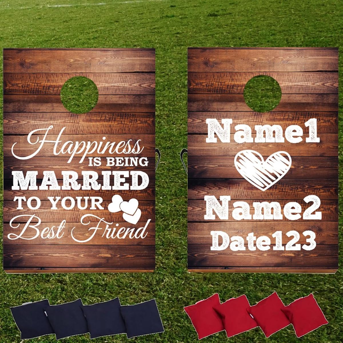 VictoryStore Custom Wedding Bag Toss Game – Custom Wedding Cornhole – Happiness is Being Married to Your Best Friend