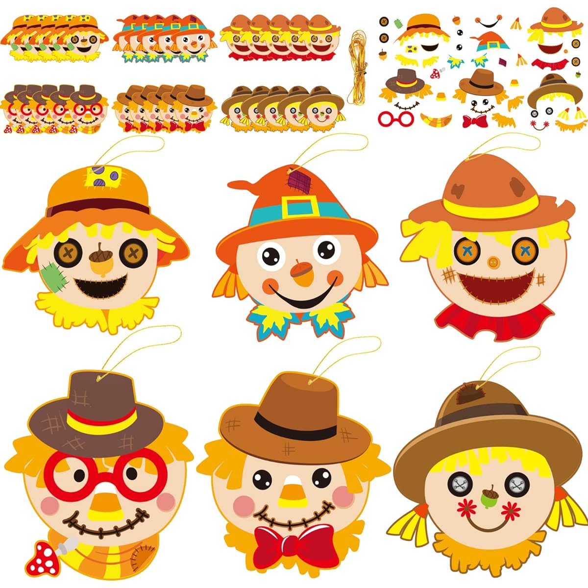 chiazllta 30 Piece Thanksgiving Craft Kit DIY Scarecrow Craft for Kindergarten Kids Fall Art Craft Scarecrow Headset Home Class Game Activities for Preschoolers