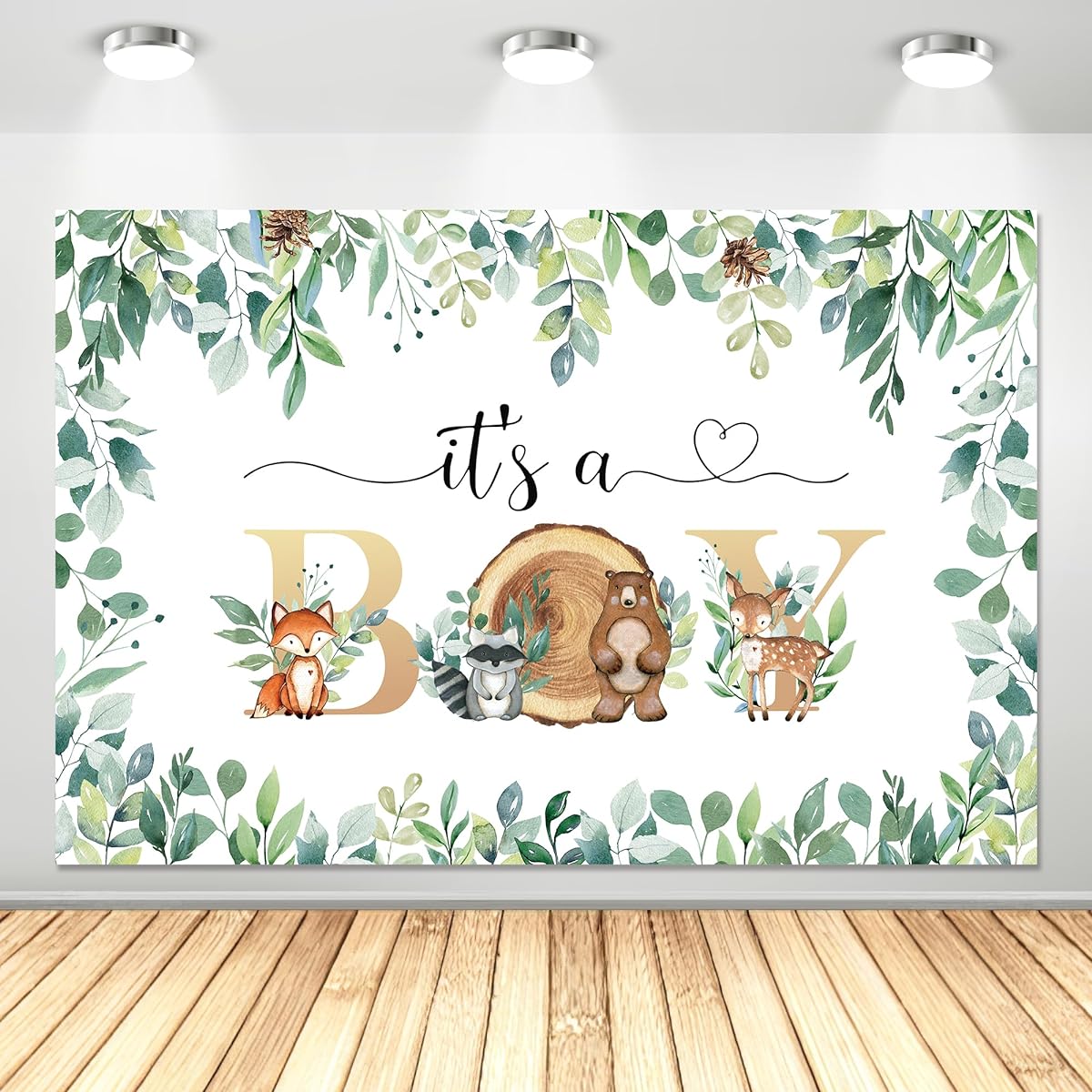 HIPVVILD Forest Baby Shower Backdrop Decorations Woodland Baby Boy Party Background Banner Woodland Creatures Animals Baby Shower Background Photo Booth Banner 5x3ft