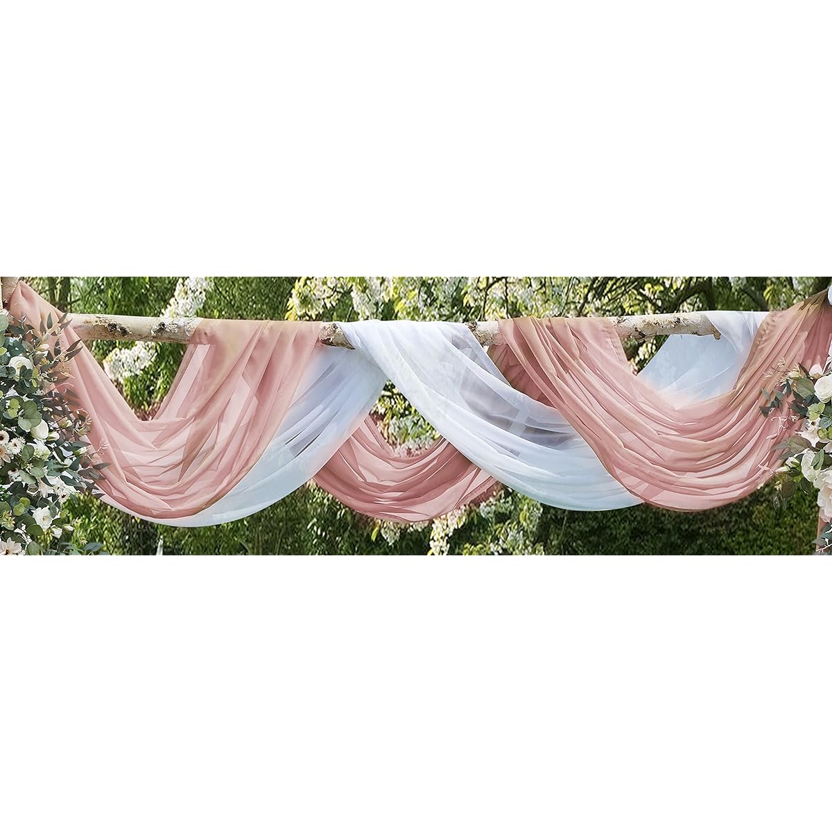 WARM HOME DESIGNS Wedding Arch Drape Fabric Bundle 288" (24') Scarf White & Dusty Rose for Wedding Ceremony, Reception, Photo Backdrop, Party Decorations AD White & Rose 289"