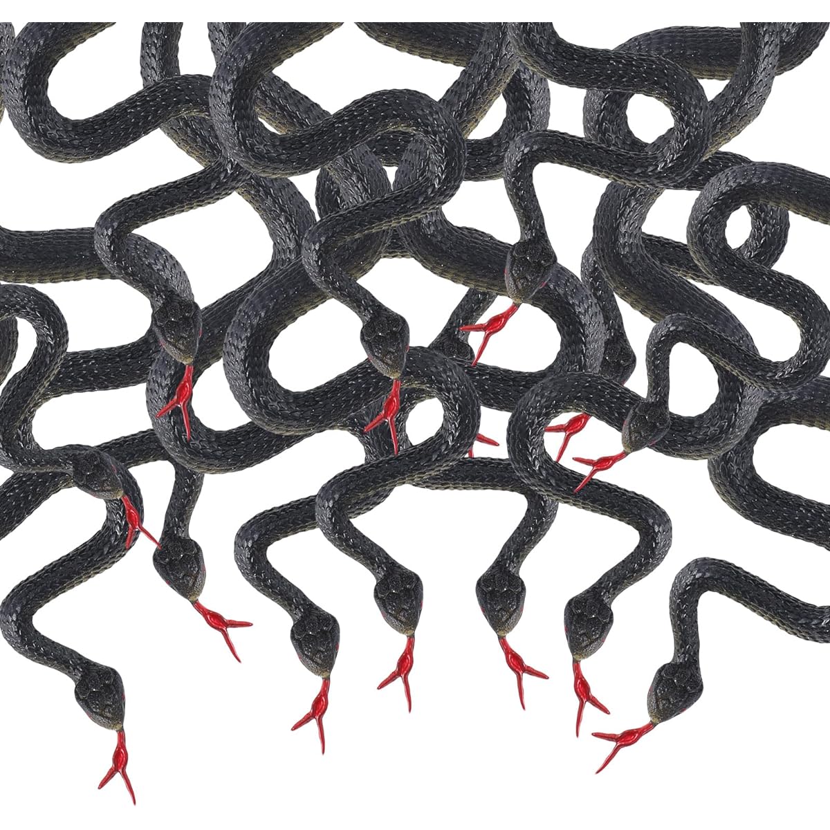 Leitee 50pcs Rubber Snake 17.7'' Black Plastic Snake Toy Realistic Fake Snake Bulk Garden Prop Repel Birds Prank Halloween Decoration