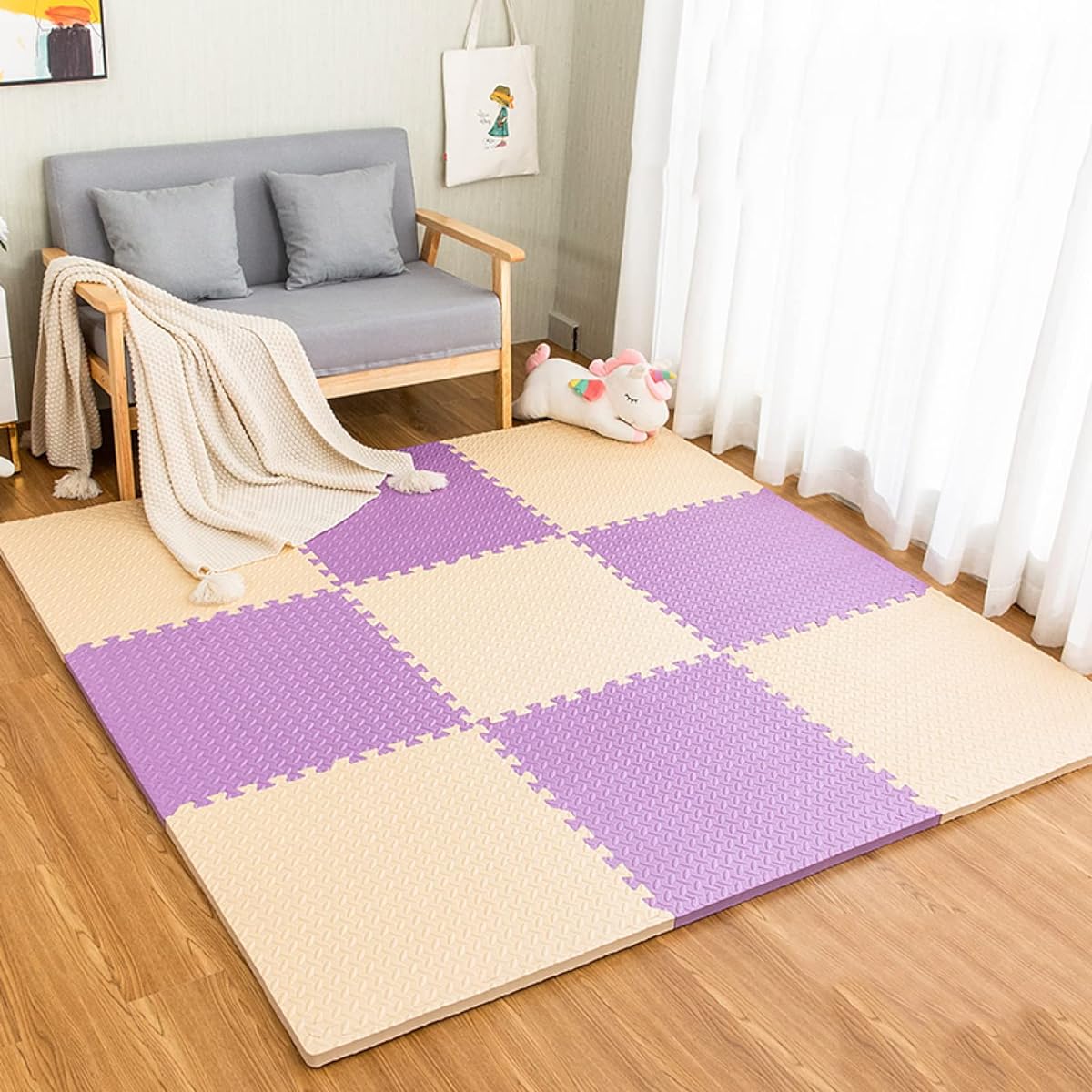 Large joint mat, play mat, puzzle mat, shock absorbing, EVA, 3 tatami mats, colorful, soundproof, washable, children, baby, safety goods, non-slip, 30*30*1.2cm*16, soundproof carpet, floor mat, baby, modern carpet