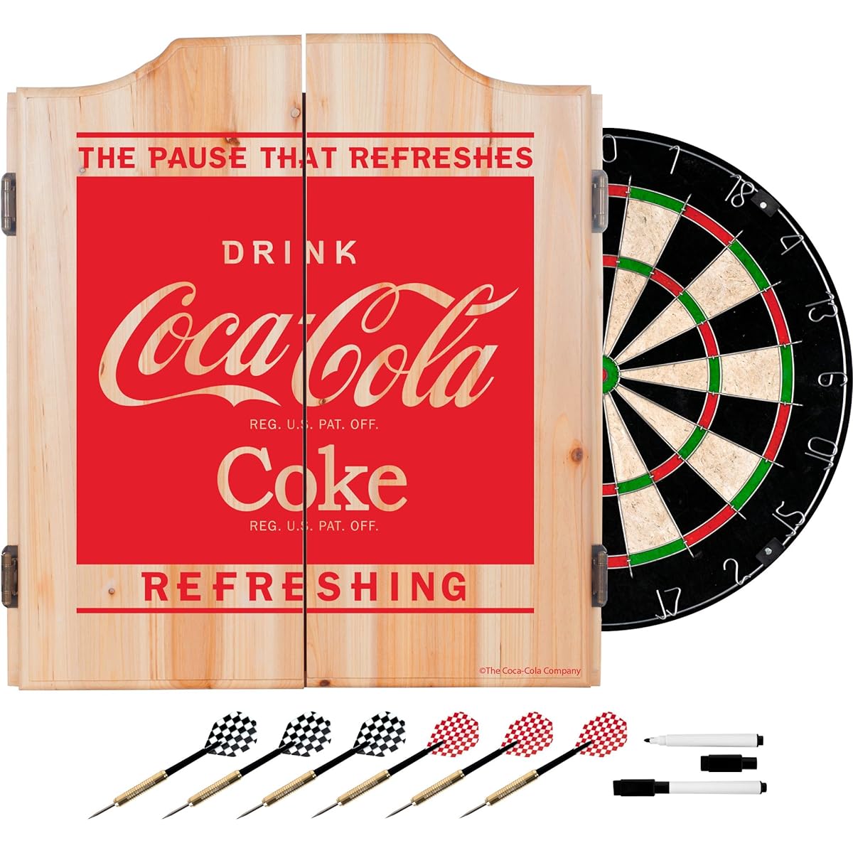 Trademark Gameroom COKE7010-CR Coca-Cola Darts Cabinet Set with Darts & Board - Refreshing