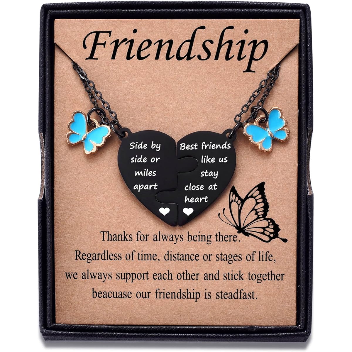 Best Friend Necklace Set for 2 Long Distance Friendship Gift for BFF's Birthday Butterfly Charm Jewelry for Teen Girls Women