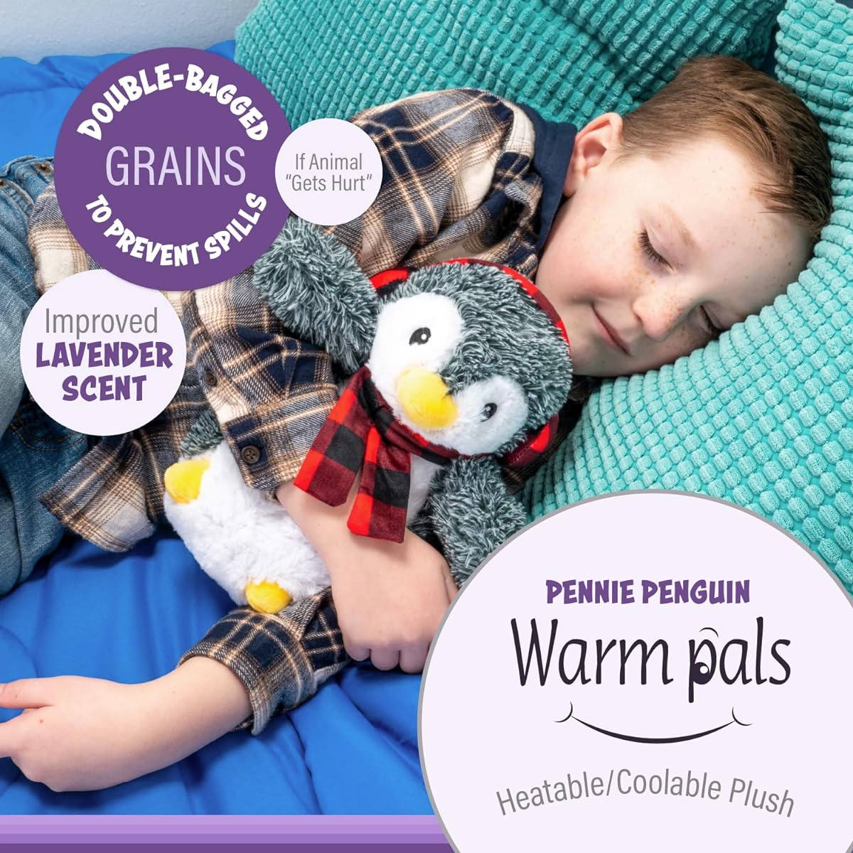 Warm Pals - Penny Penguin - Cozy Microwavable Lavender Scented Plush - Heated Stuffed Animal - Heatable Cool Bedtime Comfy Stuffed Animal