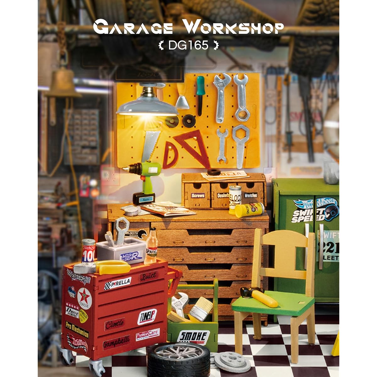 Rolife DIY Miniature House Kit Garage Workshop 1/20 Mini House Building Kit with LED Craft Kit for Adults Gift for Him/Her/Kids
