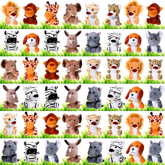 48 Pcs Bulk Mini Jungle Animal Stuffed Animals Forest Animals 4-5.5 Inch Small Zoo Animal Toys with Keychains for Safari Animal Theme Party Teacher Student Prizes
