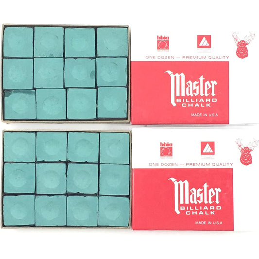 MADE IN THE USA - 2 Boxes of Master Chalk - 24 Pieces for Pool Cues and Billiard Stick Tips (Spruce Green)