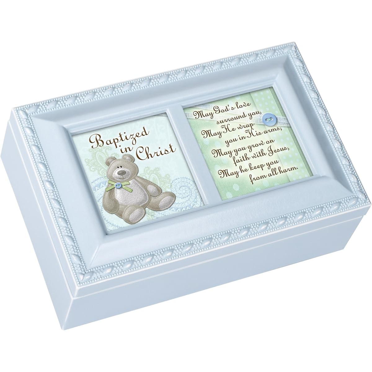 Cottage Garden Jesus Loves Me Baptized in God's Love Matte Blue Jewelry Music Box
