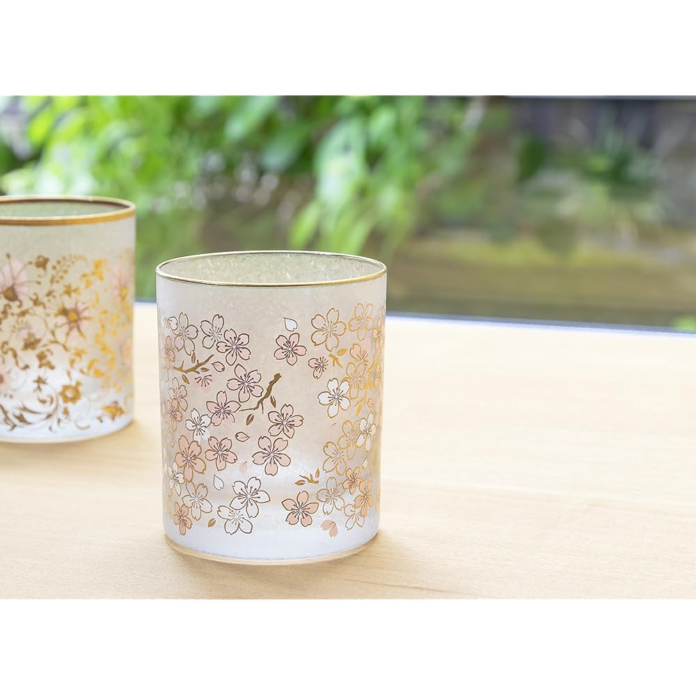 ADERIA Rock Glass Pair Set El Dorado Cherry Blossom 300ml Made in Japan Presentation Box Father's Day Mother's Day Respect for the Aged Whiskey Glass Stylish Birthday 60th Celebration Men's Birthday Present Gift Light Retirement Wedding Shochu Cup Whiske
