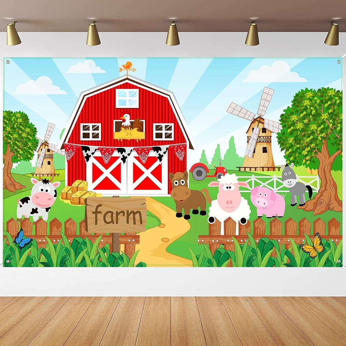 Farm Animal Themed Party Decorations Farm Animals Barn Backdrop Banner for Kids Birthday Party Supplies Farm Animals Scenery Background Photo Booth 72.8 x 43.3 Inch