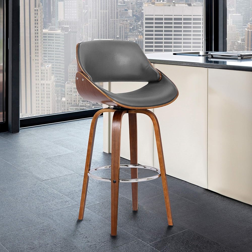 Armen Living Mona Rotating Bar Stool Gray Faux Leather/Walnut Wood Counter High Chair 66cm [Regular Japanese Import Product]