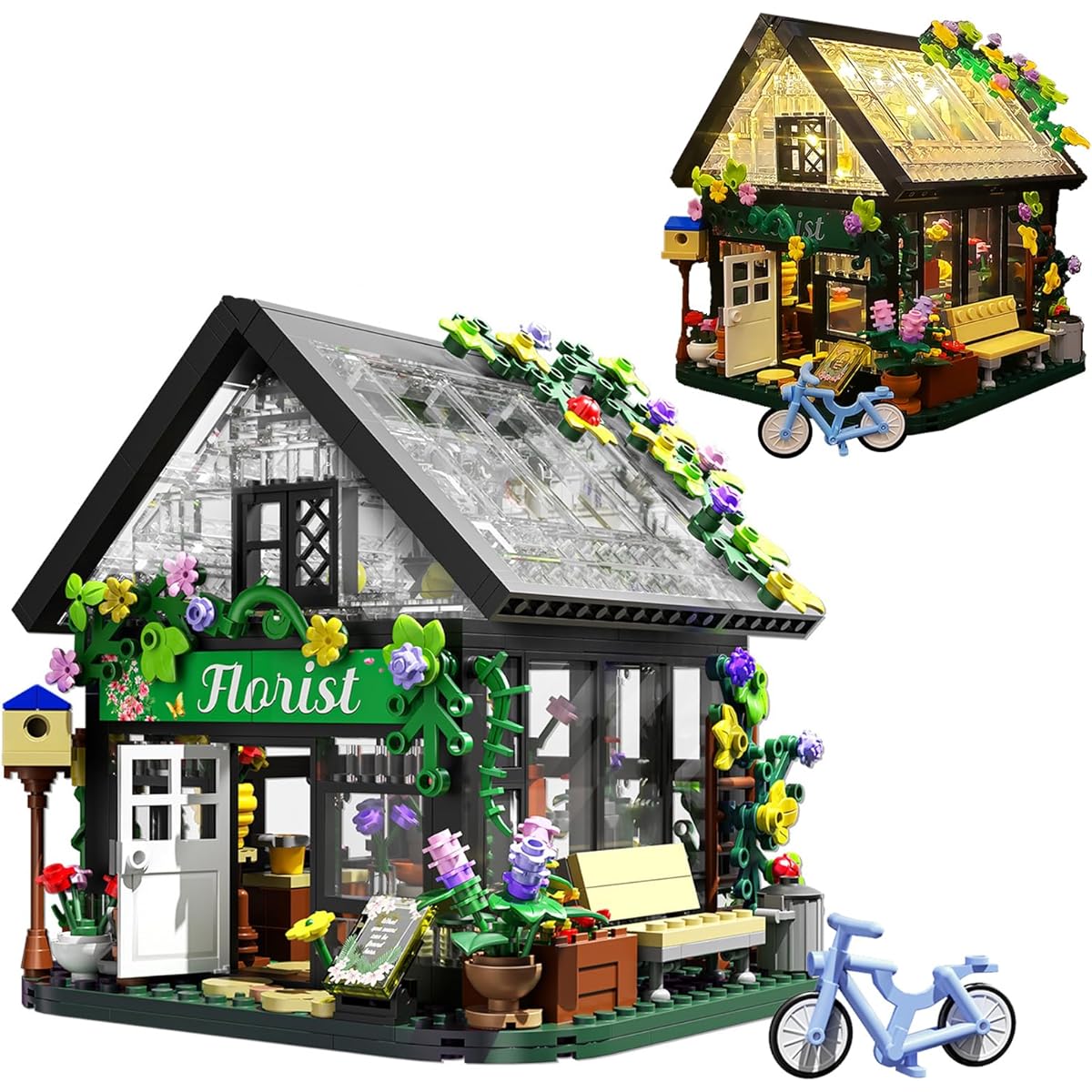 Flower House Building Set with LED Lights Compatible with Lego Building Blocks Set Gift for Friends/Kids/Girls (625 Pieces)