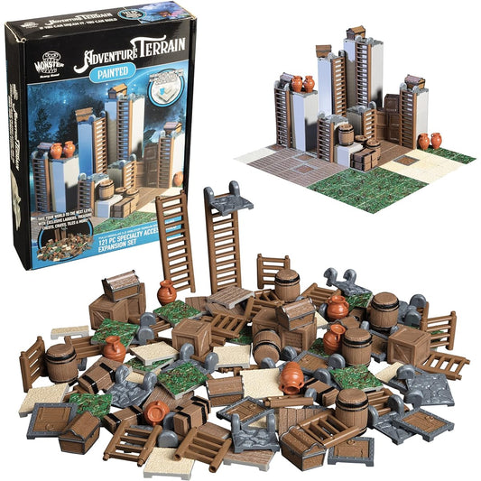 Monster Adventure Terrain - 121 Piece Paint Specialty Accessories and Tile Expansion Set - Modular and Stackable 3D Tabletop World Builder for DND Dungeons Dragons Pathfinder All RPG Games
