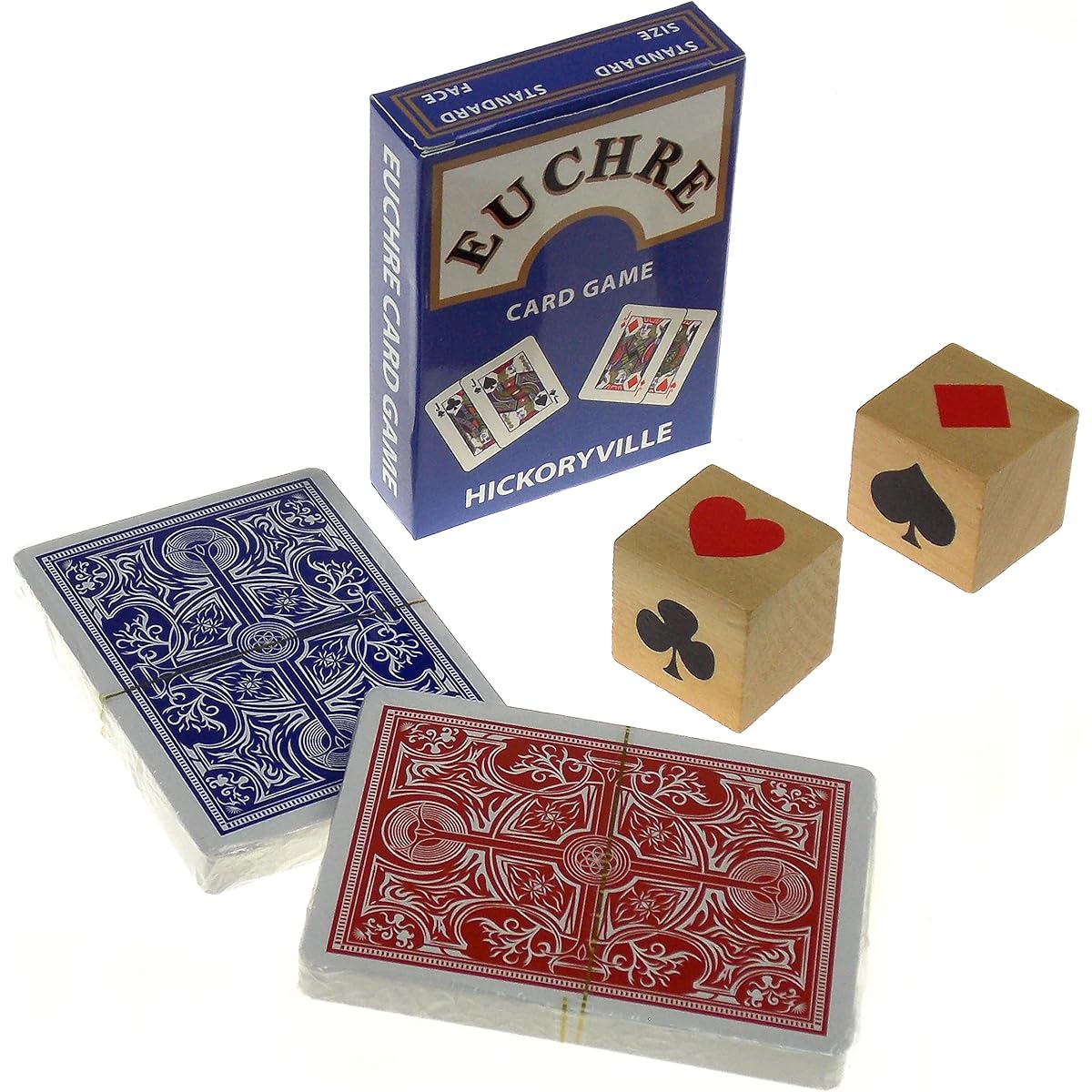 Hickoryville Euchre Playing Cards Bundle - 2 Euchre Decks with 2 Suit Marker Dice in 1 Box