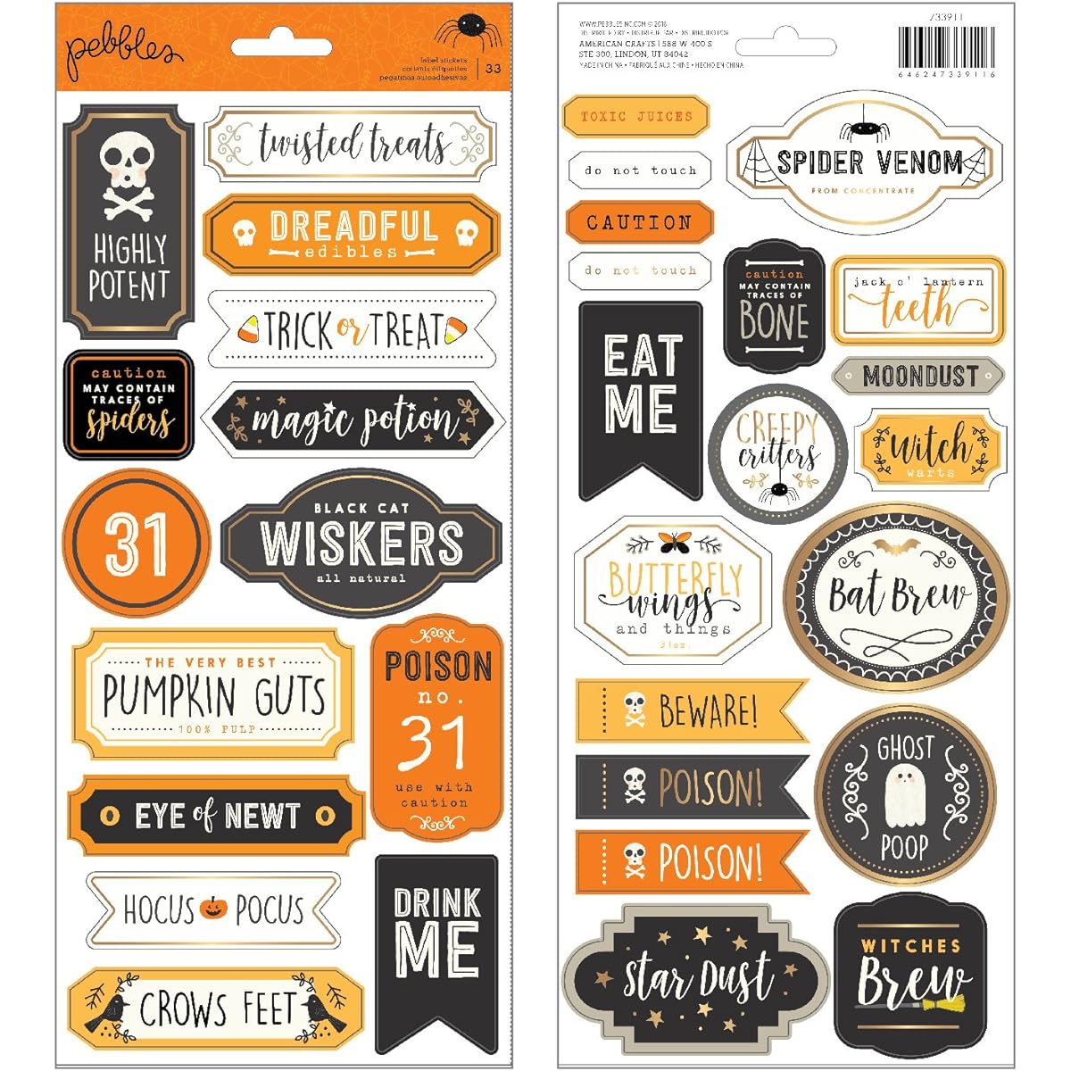 American Crafts Stickers and Bling - PB - Spooky Boo - Puffy (61 Pieces) 733911