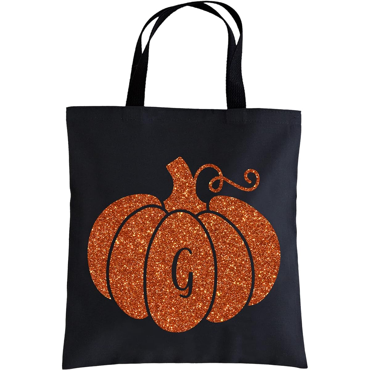 Let's Make Memories Personalized Sparkly Pumpkin Halloween Treat Bag - Trick or Treat Tote - Name or Initial