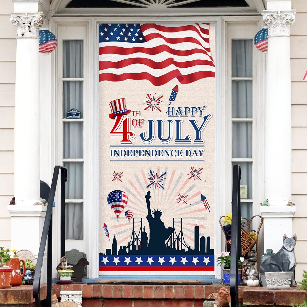 Happy 4th of July Decorations Independence Day Statue of Liberty Door Cover USA Rocket Strip Star Memorial Day Banner 4th of July Patriotic Indoor Outdoor Party Favors Supplies