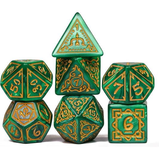 Poludie DND Dice Set - D&D Polyhedral Dice (7 Pieces) Dungeons & Dragons Role Playing Dice Game RPG (Druid - Green)